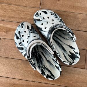 CROCS Black and White Marble Clogs